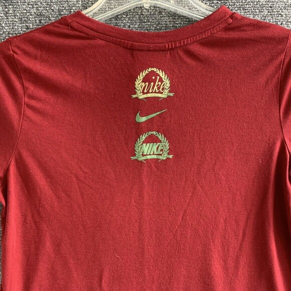 Nike Tee T-Shirt Women XS Dark Red Flower Swoosh Short Sleeve - Picture 6 of 8